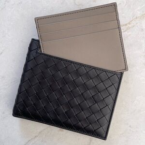 Bottega Veneta Black and Grey Woven Bifold Leather Wallet/Card Holder EUC